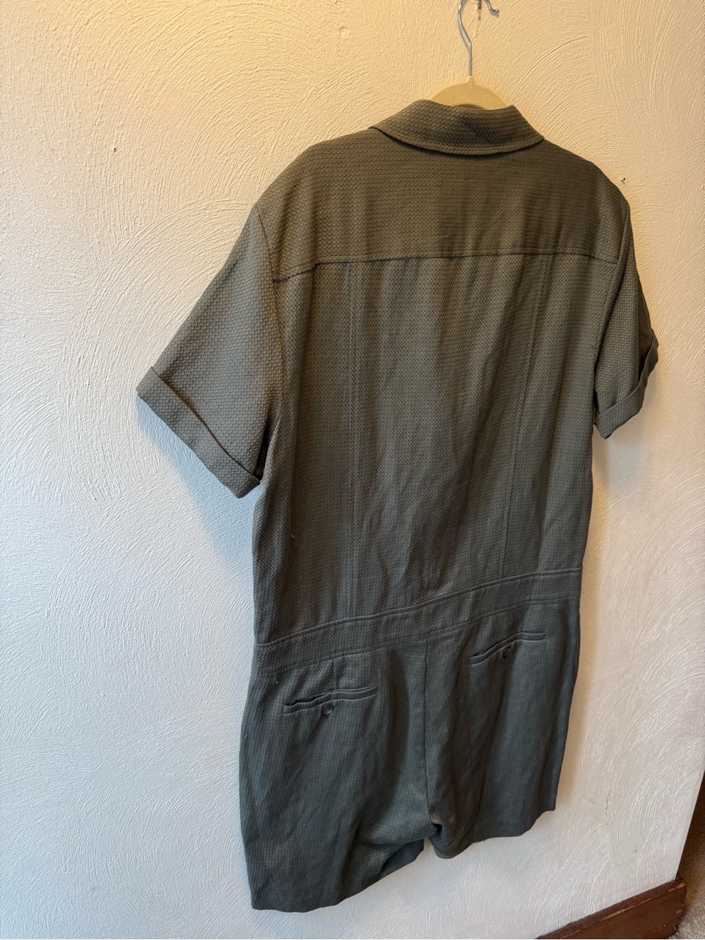 Mr Turk Textured Cotton Blend Utility Romper Olive Green Short Sleeve XL NEW - Picture 3 of 6